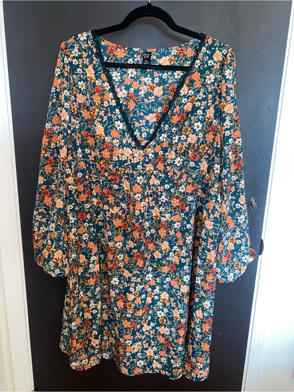 Floral V-Neck Mini Dress in Teal and Orange by Unknown Brand